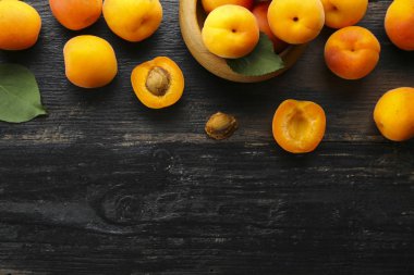 Sweet cherry scattered on textured background with text space.