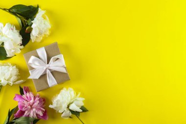 Güzel şakayık çiçekleri dokulu arka plan üzerinde yakın çekim yaparlar ve metin için bir sürü kopya alanı vardır. Uluslararası kadınların annelerinin sevgililerinin ilk bahar günü. Yaklaş, üstten bak, arkaplan, düz yat.