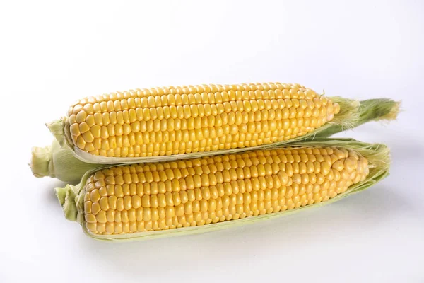 Kusy Zralého Syrového Kukuřice Izolované Bílém Zdravé Letní Jídlo Koncept — Stock fotografie