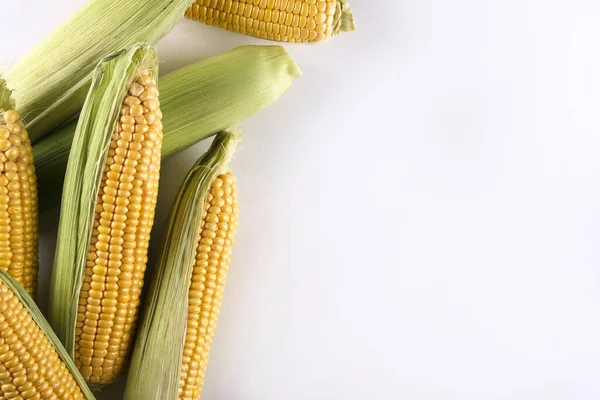 Kusy Zralého Syrového Kukuřice Izolované Bílém Zdravé Letní Jídlo Koncept — Stock fotografie