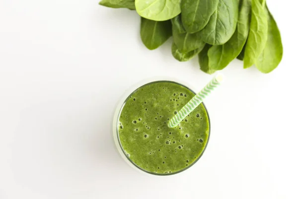 Freshly Made Green Smoothie Made Vegetables Fruits Herbs Greens Glass — Stock Photo, Image