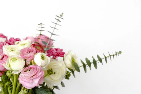 Macro Shot Van Mooi Boeket Van Roze Witte Ranunculus Bloemen — Stockfoto