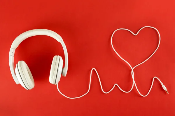 Minimalistic Top View Composition White Headphones Bright Paper Textured Background — Stock Photo, Image