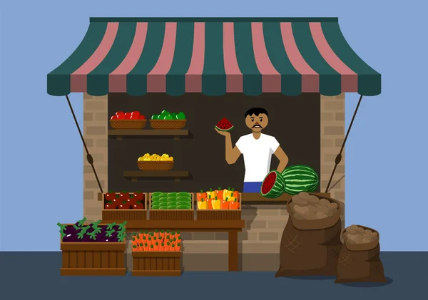 Venda sazonal de legumes e frutas — Vetor de Stock