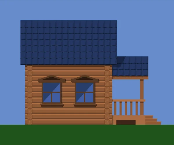 Holzhaus mit Veranda und Fensterrahmen — Stockvektor