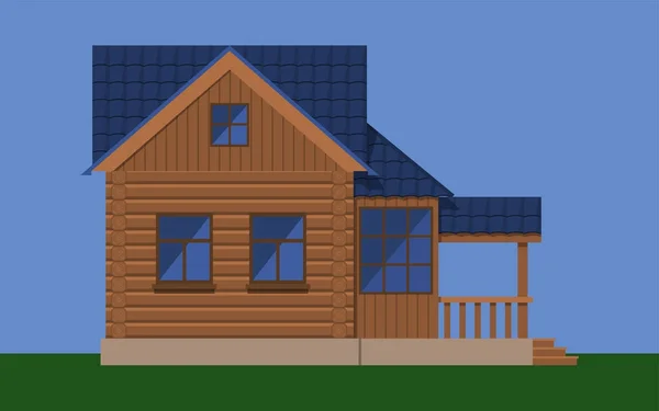 Wooden house with a porch and veranda — Stock Vector