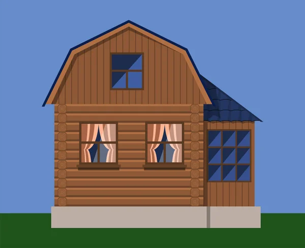 Casa de madera con ático y terraza — Archivo Imágenes Vectoriales