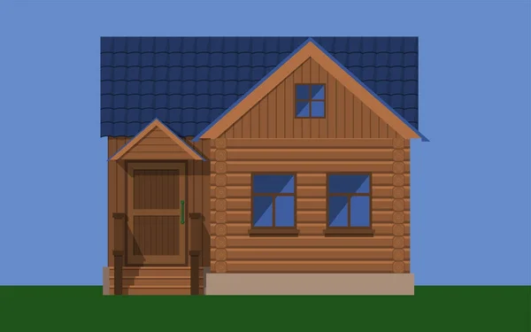 Sundurma ve mavi çatılı bir ahşap ev — Stok Vektör