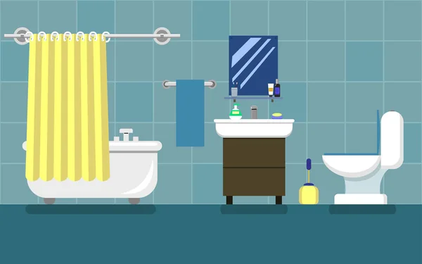 Salle de bain avec meubles. Illustration vectorielle de style plat . — Image vectorielle