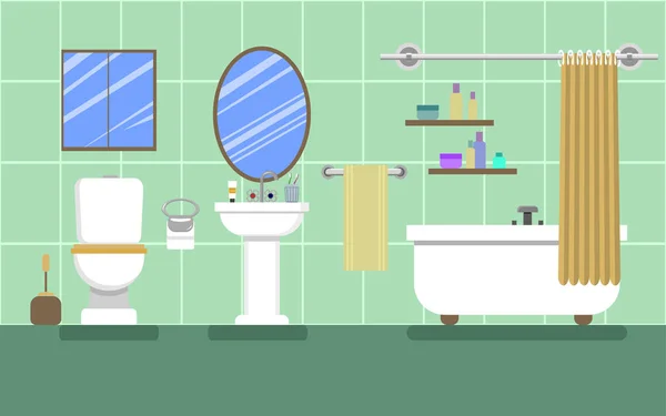 Grünes Badezimmer mit Möbeln. — Stockvektor