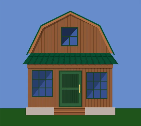 La facciata di una casa di campagna in legno con veranda — Vettoriale Stock