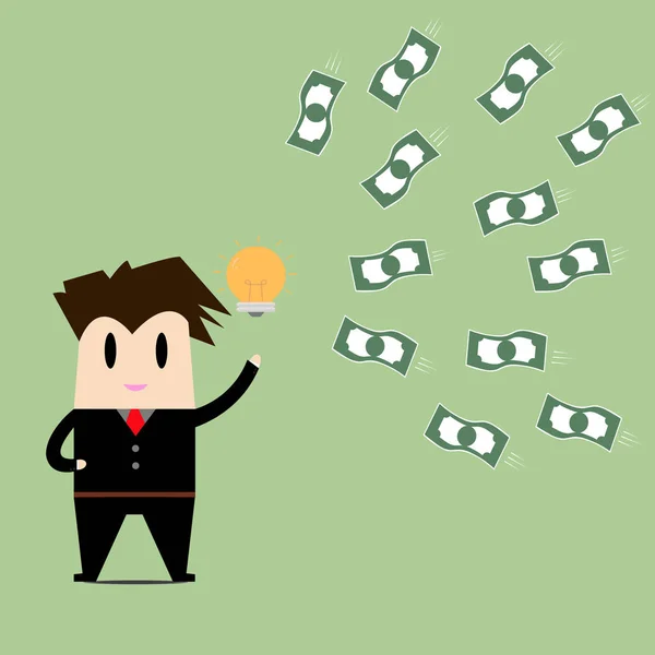 Empresario tener una idea obtener money.Business concepto de dibujos animados illus — Vector de stock