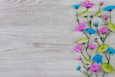 Bahçe çiçek kompozisyon kopya alanı Beyaz ahşap tablo