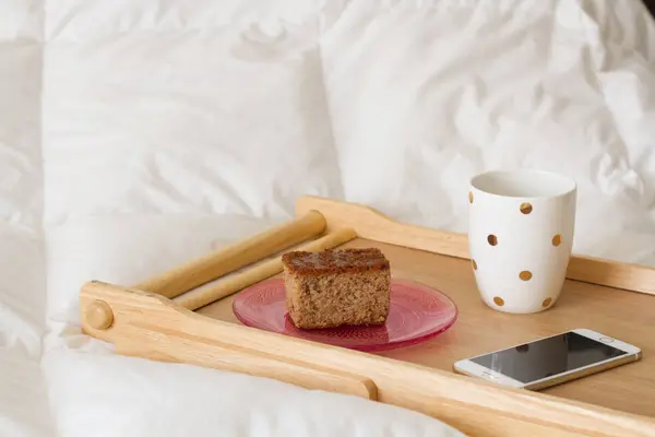 Breakfast in bed, healthy food, coffee — Stock Photo, Image