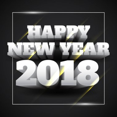 Mutlu yeni yıl 2018 beyaz metin siyah arka plan ile vektör çizim