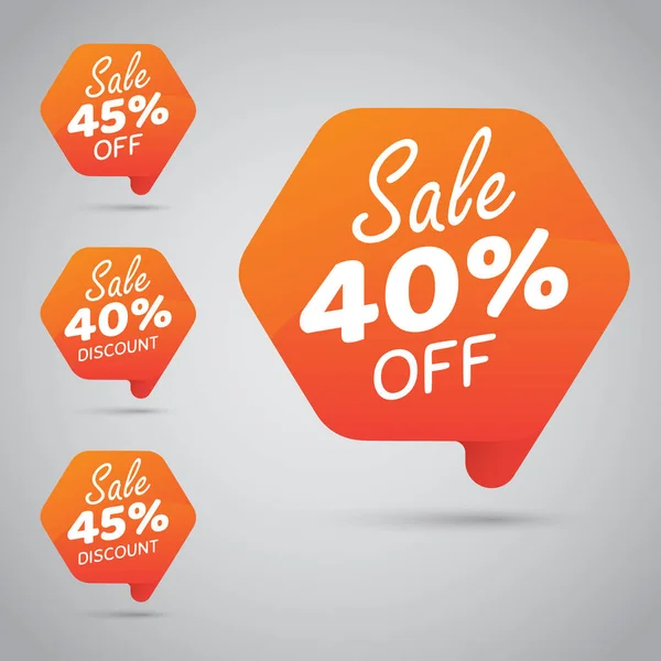40% 45% Venta, Disco, Desactivado en la alegre etiqueta naranja para el diseño de elementos minoristas de marketing — Vector de stock