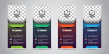 4 farklı renk iş topla. Standee tasarım. Banner şablon. Sunum ve broşür. Vektör çizim