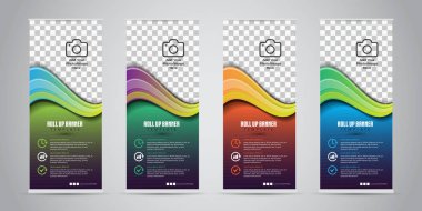 4 farklı renk iş topla. Standee tasarım. Banner şablon. Sunum ve broşür. Vektör çizim