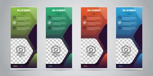 4 colori diversi Business Roll Up. Standee Design. Banner Template. Presentazione e Brochure. Illustrazione vettoriale — Vettoriale Stock