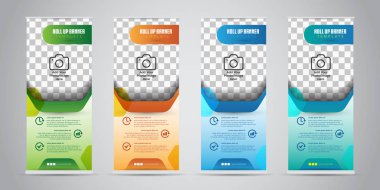 4 çeşitli renk ile Banner olarak iş topla. Standee tasarım. Banner şablon. Vektör çizim