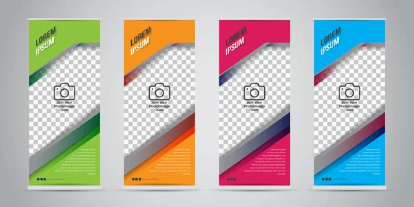 Set di banner roll up business con 4 colori varianti. Illustrazioni vettoriali . — Vettoriale Stock