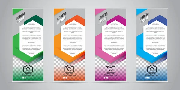 Set di banner roll up business con 4 colori varianti. Illustrazioni vettoriali . — Vettoriale Stock