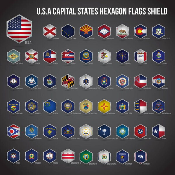 United States Capital States Hexagon Flags Shield
