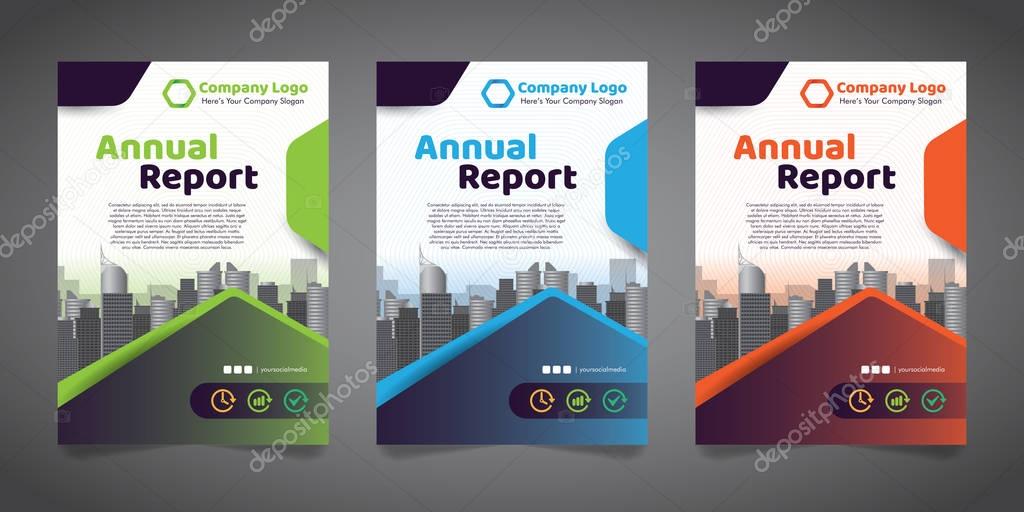 1 Side, 3 Alternate Color of Annual Book Cover with Vectorized Building Image Illustration