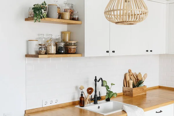 Forma Moderna Cocina Blanca Estilo Escandinavo Ideas Interiores Cocina Cocina —  Fotos de Stock