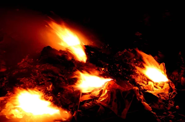 Burning fire at night. — Stock Photo, Image
