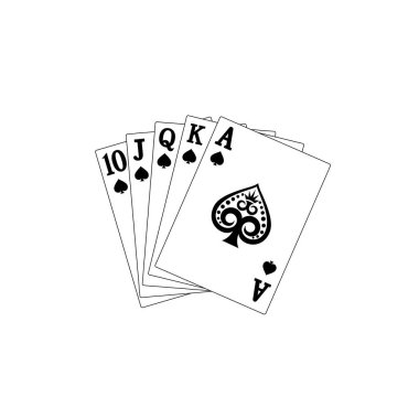 Royal Floş of Maça. Poker kartları. Vektör illüstrasyonu.