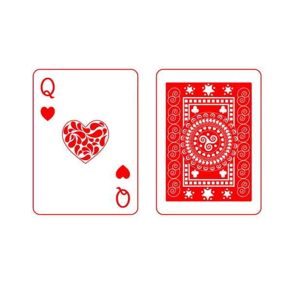 Hjärter Drottning Spelkort Poker Spelar Kort Vektorillustration — Stock vektor