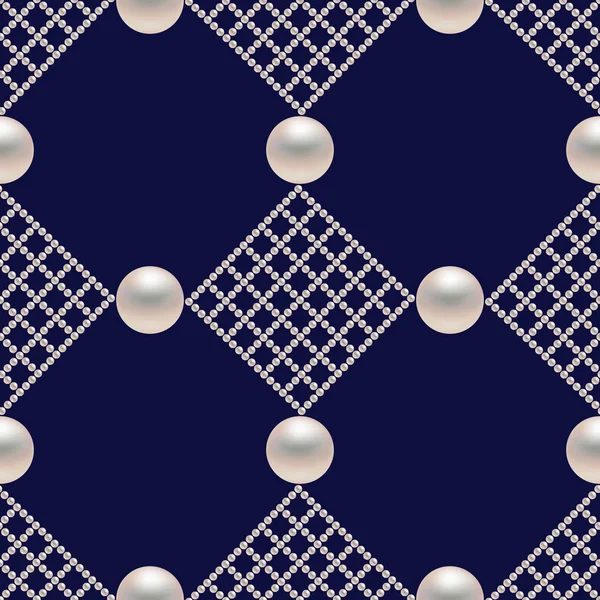 Seamless Pattern White Pearls Dark Blue Background Textile Pattern Print — Stock Vector