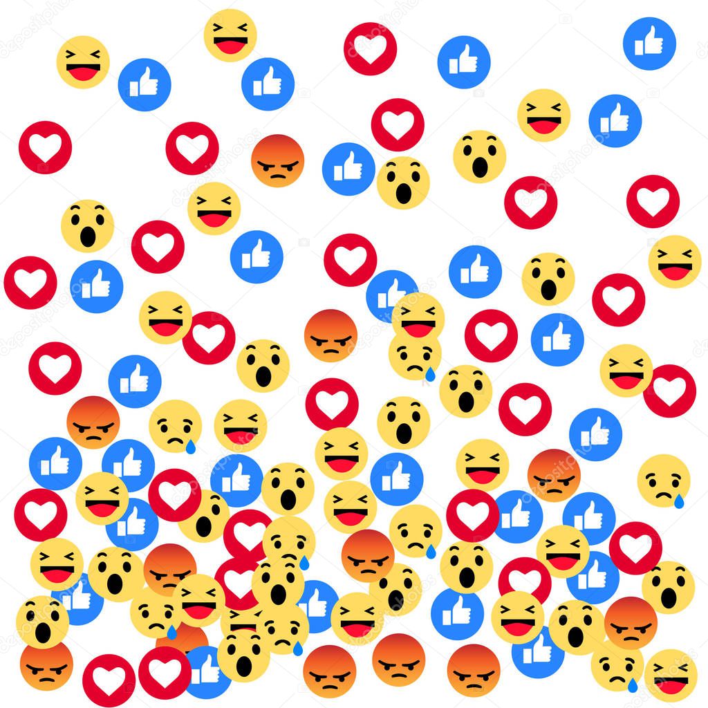 Facebook like. Emoji, Emoticons. Social network reactions. Vector illustration for fabric design, print for textile, scarf, underwear, packaging , scrapbooking, etc.