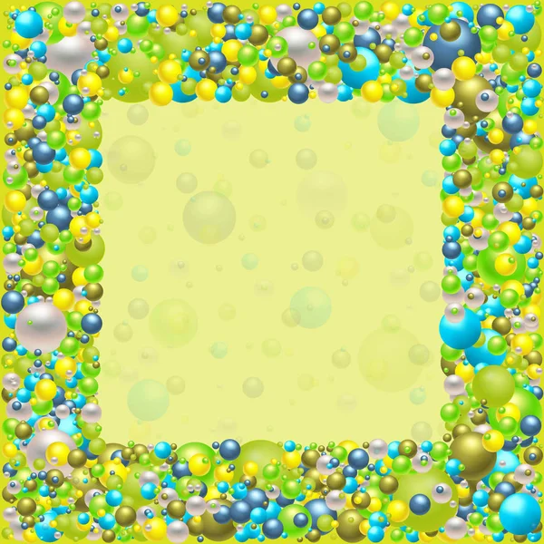 Frame Multicolored Chaotic Beads Pearls Green Background Vector Illustration Colorful — 스톡 벡터