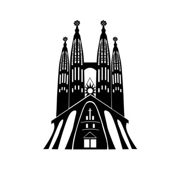 İspanya 'nın Barcelona şehrinde Antoni Gaudi tarafından tasarlanan La Sagrada Familia katedralinin temsilcisi. La Sagrada Familia siyah silueti.