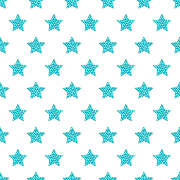 Голубые Звезды Белом Фоне Голубые Камни Бусы Бирюза Seamless Pattern — стоковый вектор