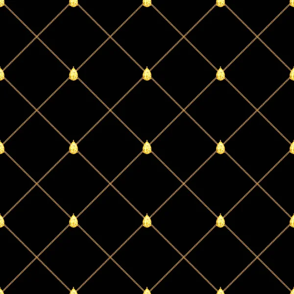 Płynny Wzór Złotymi Łańcuchami Żółtymi Kryształami Ciemnym Tle Wzór Tekstylny — Wektor stockowy