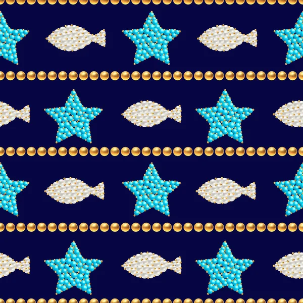 Illustration Vectorielle Avec Pierres Bleues Perles Turquoise Perles Perles Dorées — Image vectorielle
