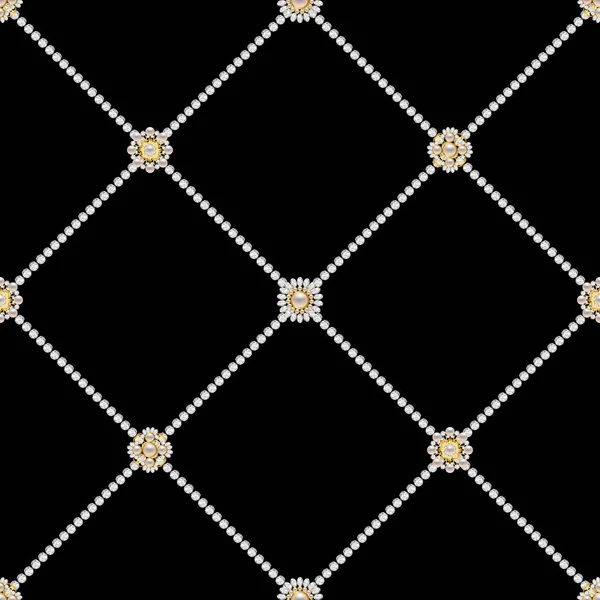 Patrón Sin Costuras Con Cristales Perlas Broches Sobre Fondo Oscuro — Archivo Imágenes Vectoriales