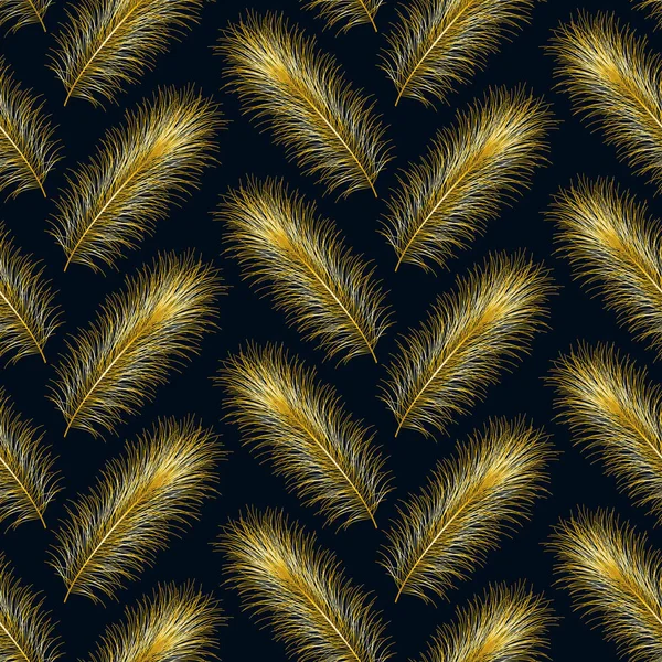 Plumes Dorées Motif Vectoriel Sans Couture Illustration Vectorielle Avec Plumes — Image vectorielle