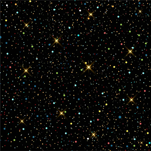 Golden Glitter Background Brighting Stars Confetti Vector Illustration Sparkle Black — Stock Vector