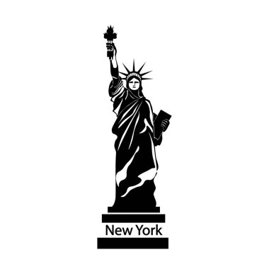 New York, Usa, Özgürlük Anıtı. Vektör İllüstrasyonu, siyah siluet. 