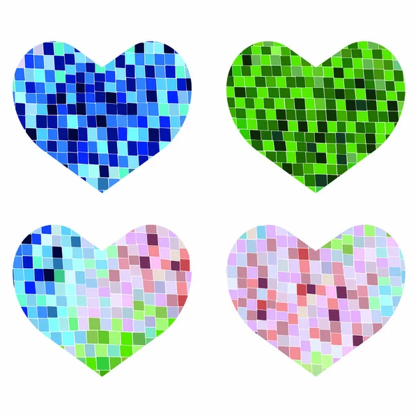 Set Mosaic Hearts Multicolor Vector Mosaic Background Collection Romantic Design — Stock Vector
