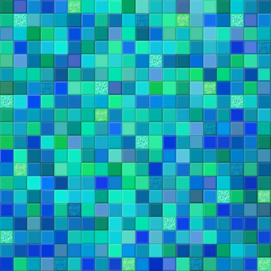   Mavi eğimli mozaik desen. Haotik mozaik doku. Geometrik tasarımlı mavi soyut arkaplan. Vektör mozaik arka plan. Kusursuz desen. 