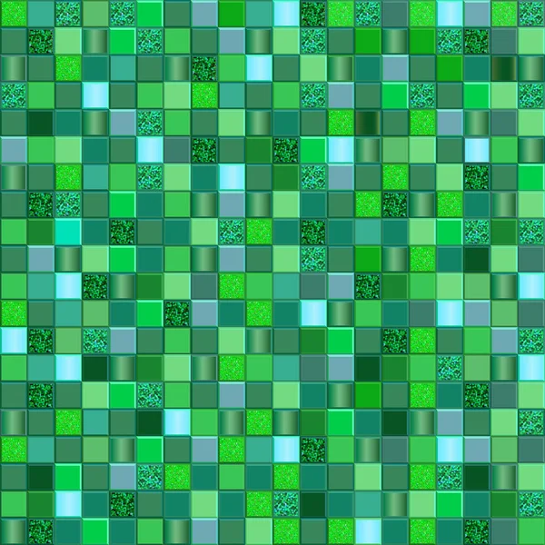 绿色马赛克背景的无缝图案 有光泽元素的多毛绿色瓷砖 正方形图案 摘要矢量图解 网络背景 表面印刷 — 图库矢量图片