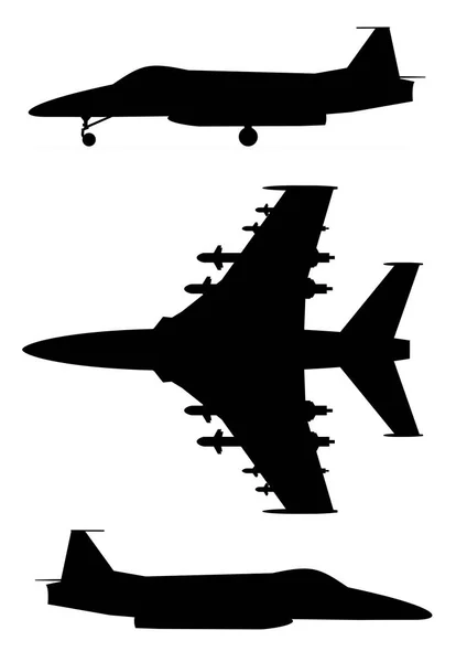Silueta de avión jet militar — Vector de stock