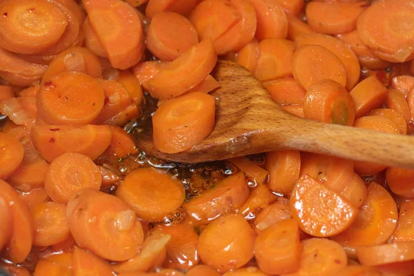 Steamed carrots in a pot — 스톡 사진