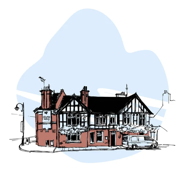 Ręcznie rysowane angielski dom, dom miejski szkic — Wektor stockowy