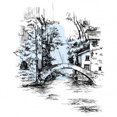 Hand drawn Italy bridge, bridge urban sketch